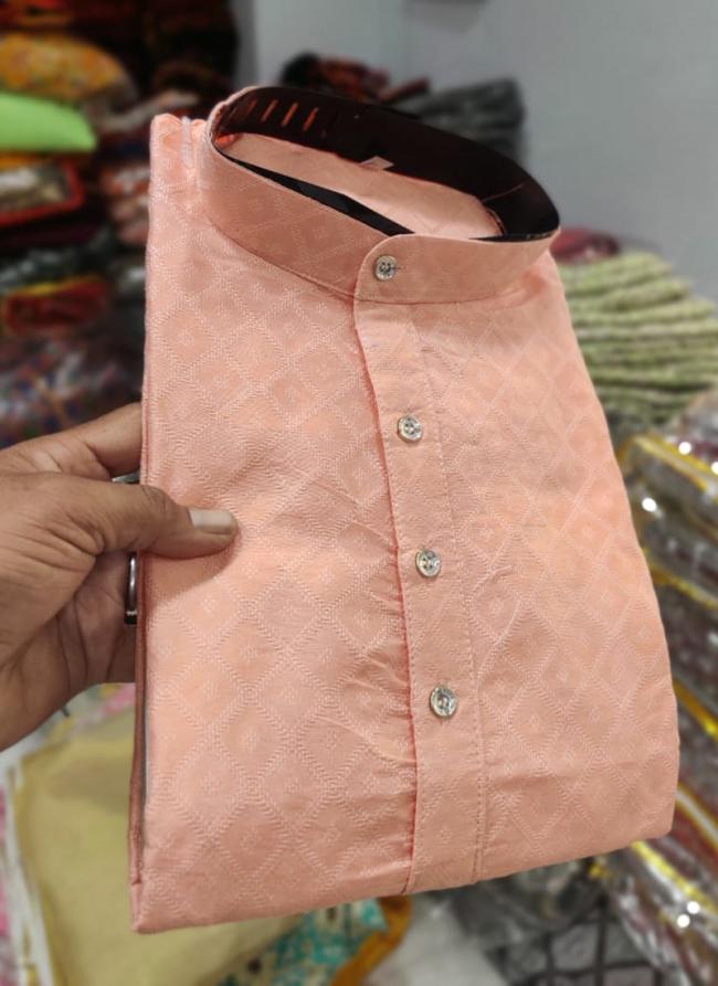 Silk Jacquard Peach Pink Casual Wear Plain Readymade Mens Shirt